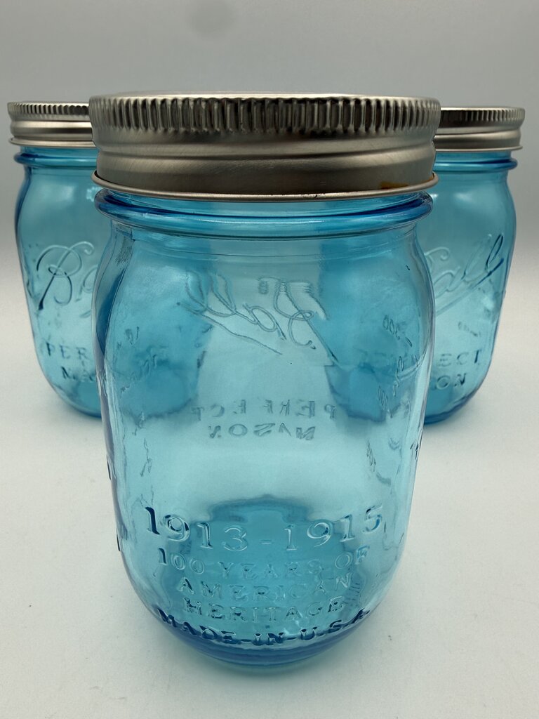 Set of 3 Ball Blue Perfect Mason Jar Pint 100 Years /roh