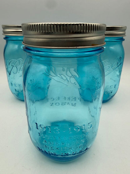 Set of 3 Ball Blue Perfect Mason Jar Pint 100 Years /roh