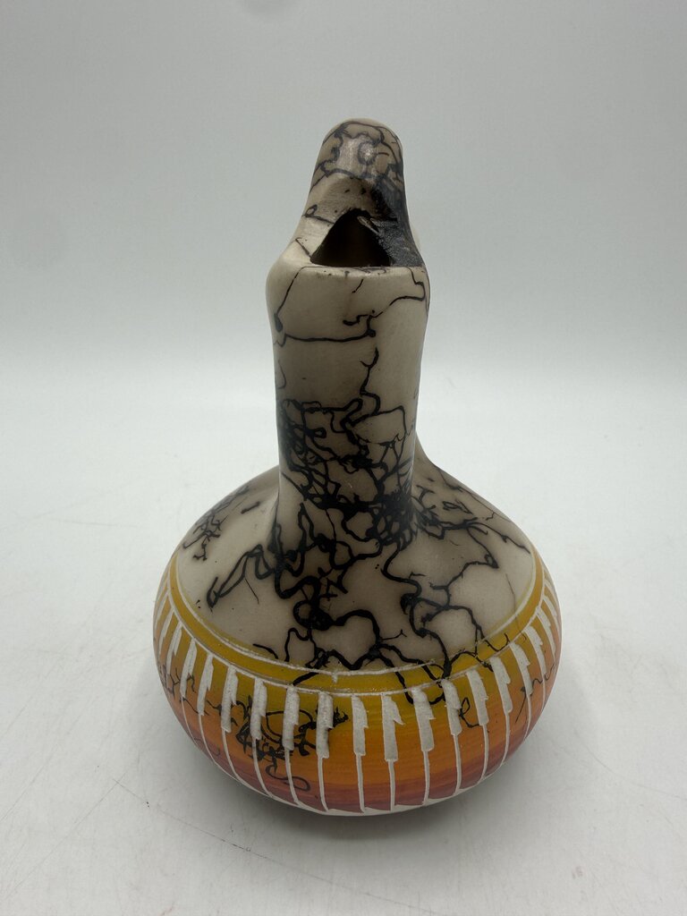 Native American Navaho Horse Hair Pottery Hand Etched Wedding Vase 5” /ro