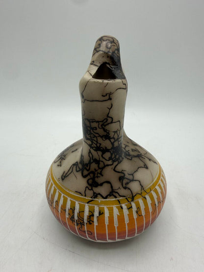 Native American Navaho Horse Hair Pottery Hand Etched Wedding Vase 5” /ro