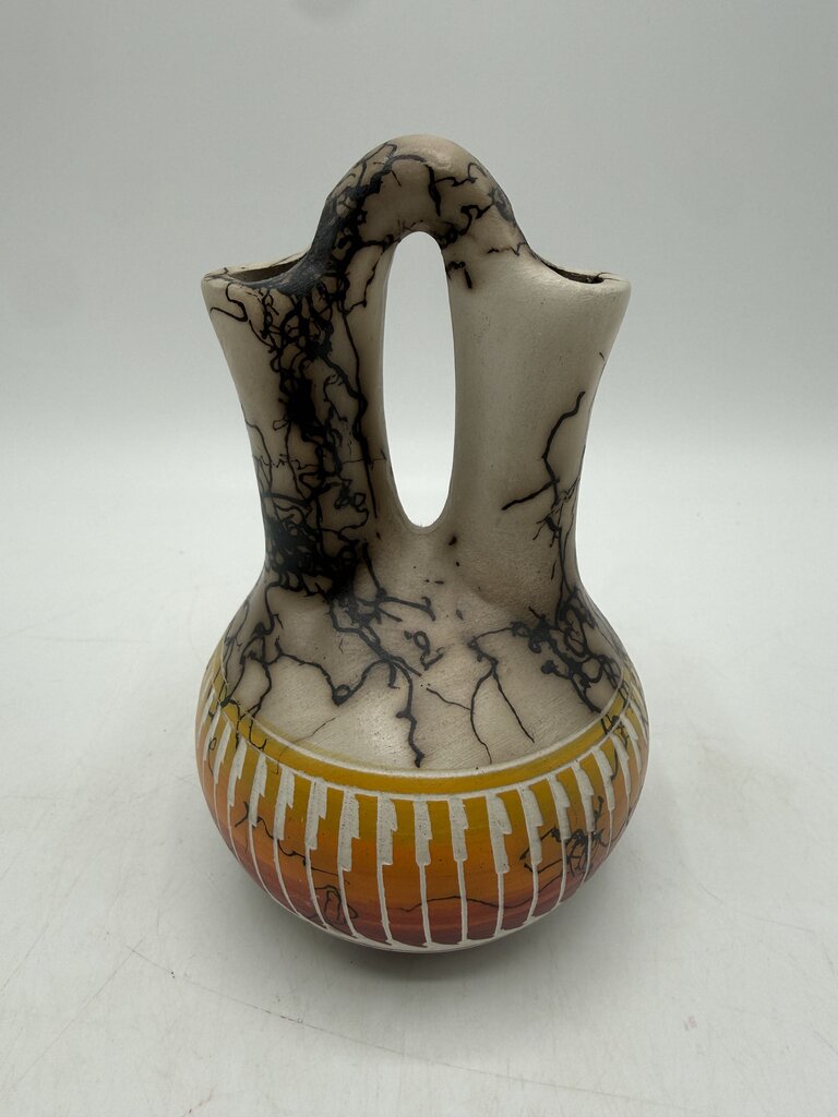 Native American Navaho Horse Hair Pottery Hand Etched Wedding Vase 5” /ro