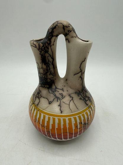 Native American Navaho Horse Hair Pottery Hand Etched Wedding Vase 5” /ro