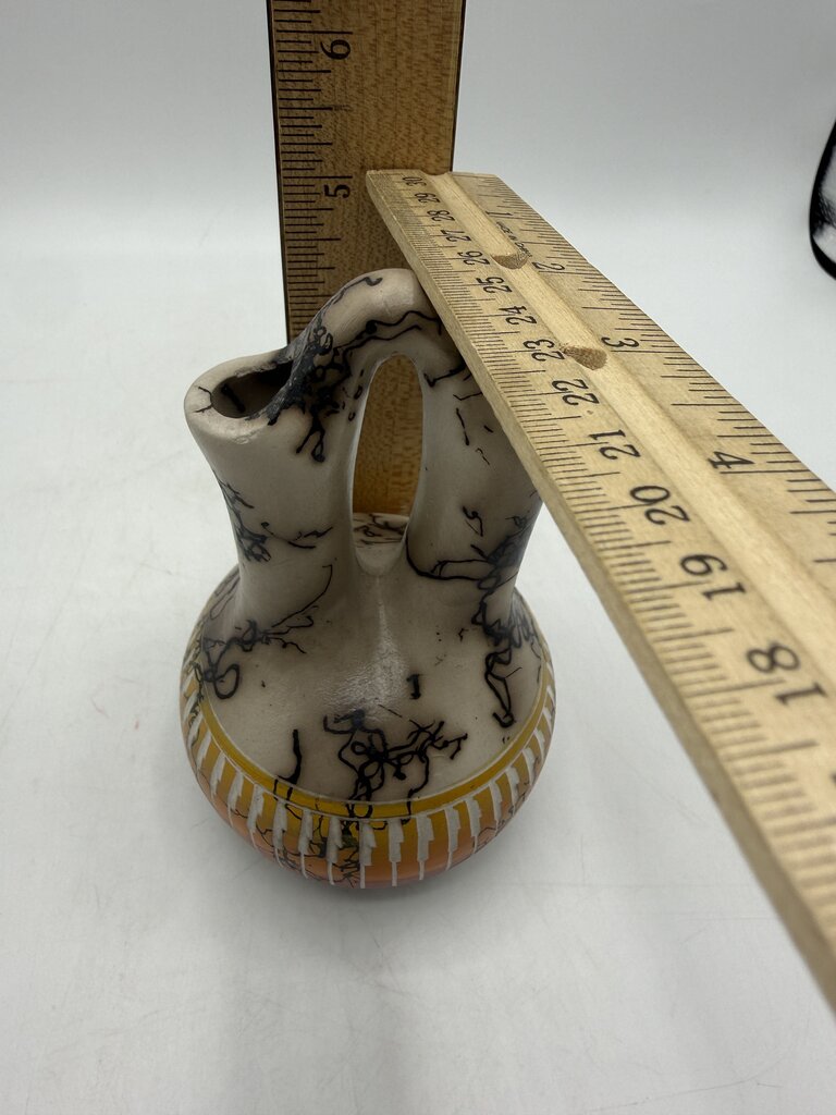 Native American Navaho Horse Hair Pottery Hand Etched Wedding Vase 5” /ro