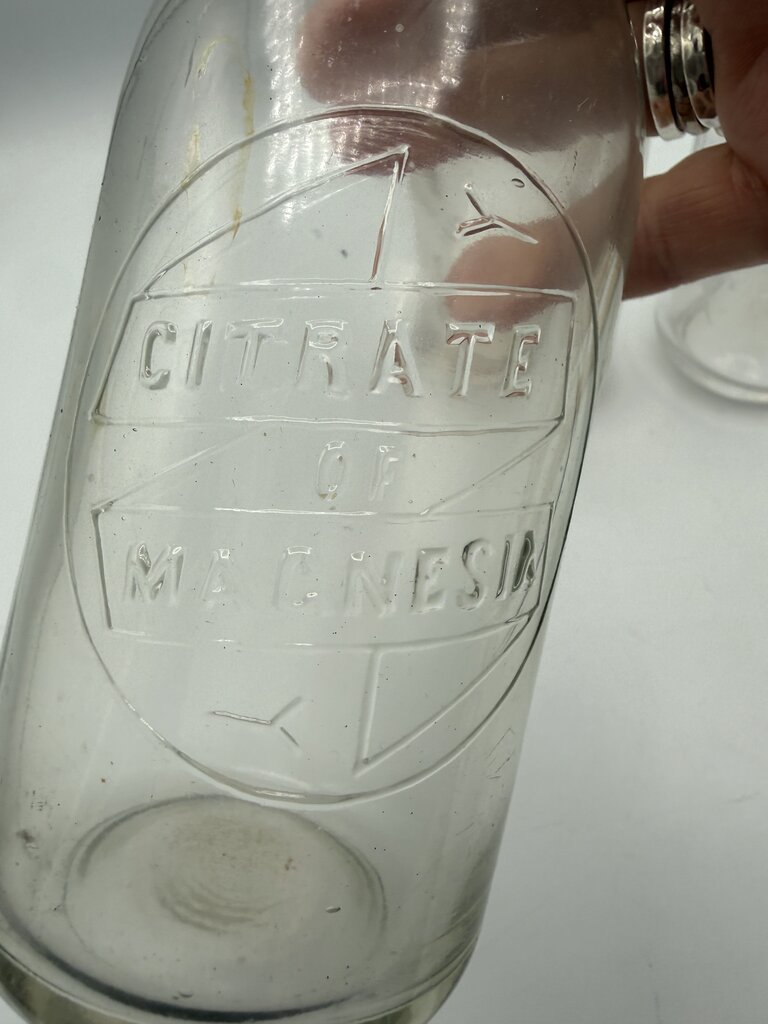 Set of 3 Antique Embossed Glass Bottles with Stoppers /ro