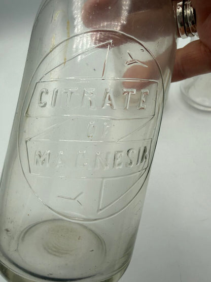 Set of 3 Antique Embossed Glass Bottles with Stoppers /ro