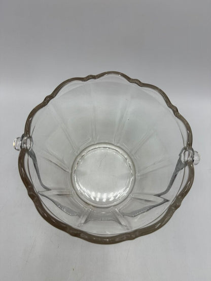 VTG Clear Pressed Glass Ice Bucket with Silver Metal Handle /ro