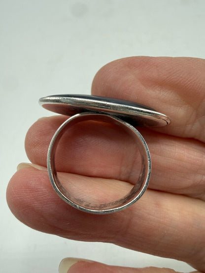 Rare Horizontal Sterling Silver Setting Black Stone Ring size 7 /ro