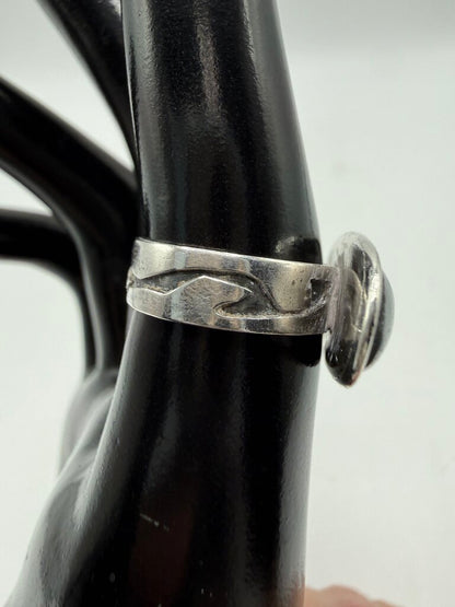 Rare Horizontal Sterling Silver Setting Black Stone Ring size 7 /ro