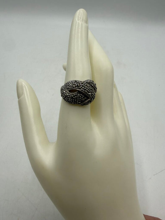 Art Deco Style Marcasite Sterling Silver Ring Size 8.25 /ro