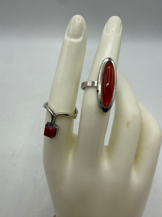 Two Sterling Silver Rings with Amber Color Stones /ro