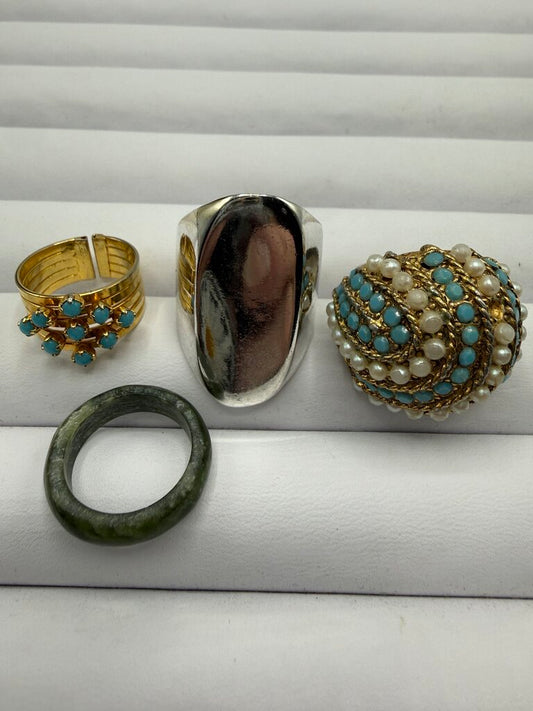 Costume Jewelry Cocktail Rings set of 4 Variety of Sizes /ro