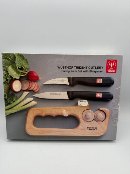 Wusthof Trident Cutlery Pairing Knife Set w/Sharpener NIB /rw