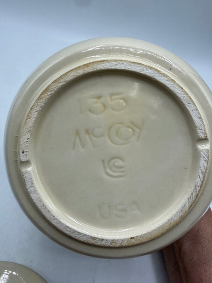 VTG McCoy Pottery #135 Cream Glaze Pink & Blue Strip Canister 6” /rw