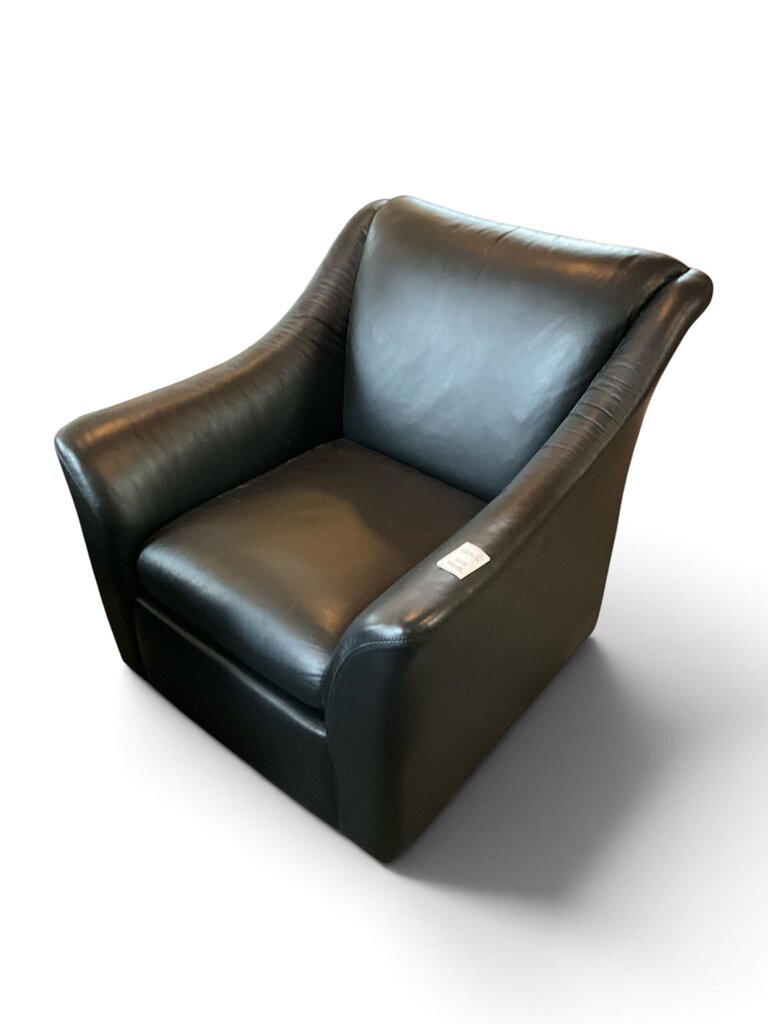 Black Leather Arm Chair w/ Stool