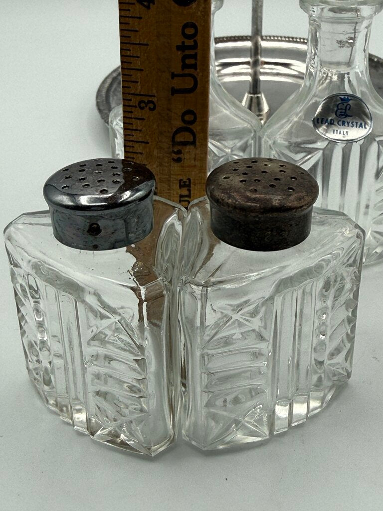 VTG 5 Piece Cruet Condiment Set Italian Crystal /ro