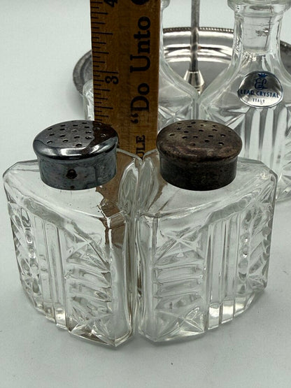 VTG 5 Piece Cruet Condiment Set Italian Crystal /ro