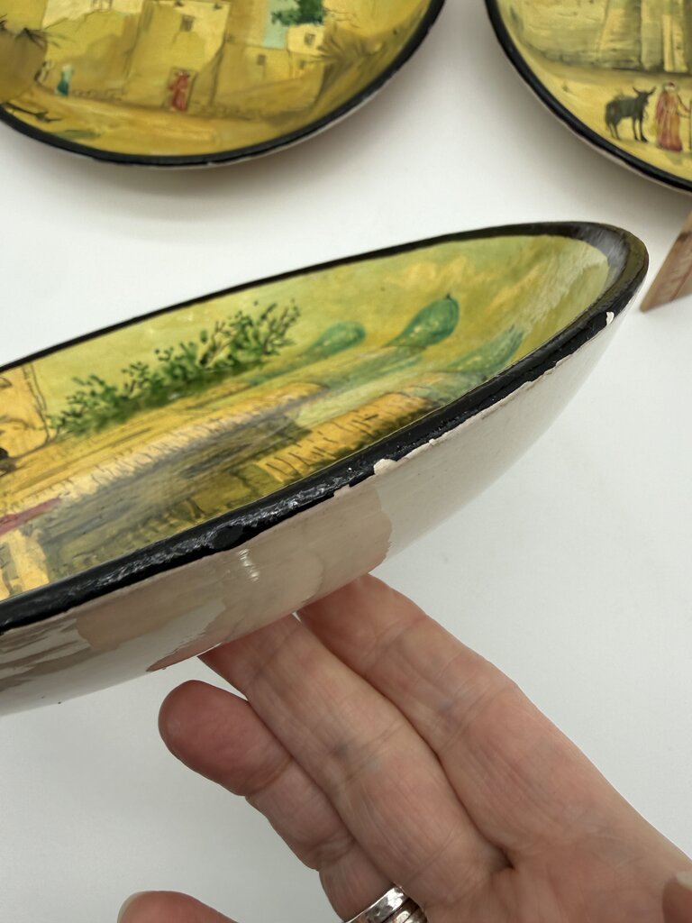 Set of 3 Hand Painted Central Asia Souvenir Plates 9.5” diam /roh