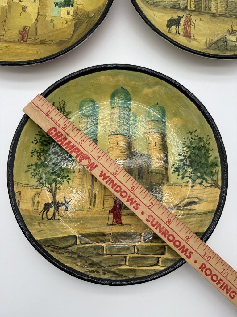 Set of 3 Hand Painted Central Asia Souvenir Plates 9.5” diam /roh