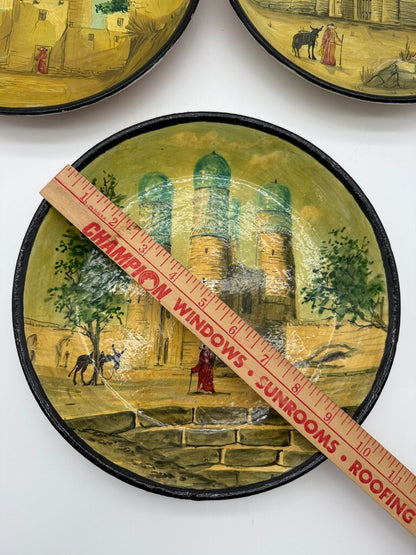 Set of 3 Hand Painted Central Asia Souvenir Plates 9.5” diam /roh