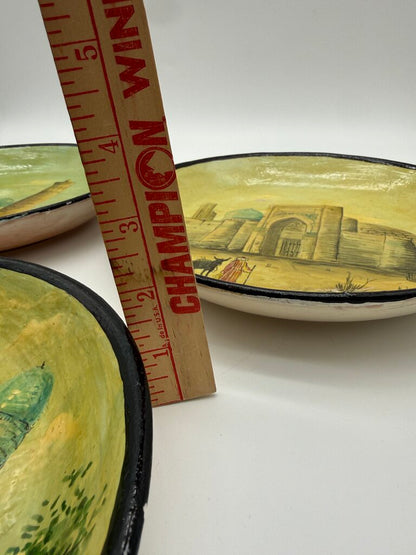 Set of 3 Hand Painted Central Asia Souvenir Plates 9.5” diam /roh