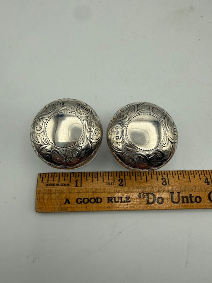 Antique Victorian Glass Rouge Jars w/Sterling Lids set of 2 /ro