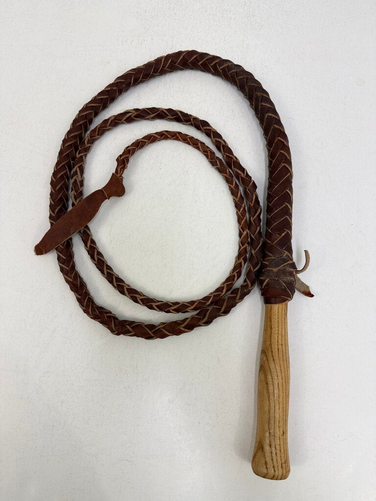 Genuine Braided Leather Bull Whip Wood Handle 7 Ft Long /roh