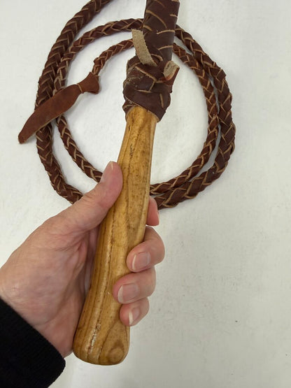 Genuine Braided Leather Bull Whip Wood Handle 7 Ft Long /roh