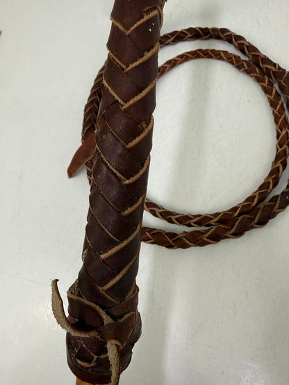 Genuine Braided Leather Bull Whip Wood Handle 7 Ft Long /roh