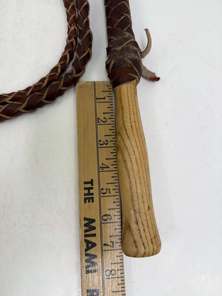 Genuine Braided Leather Bull Whip Wood Handle 7 Ft Long /roh