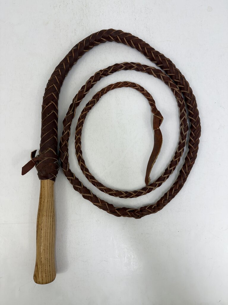 Genuine Braided Leather Bull Whip Wood Handle 7 Ft Long /roh