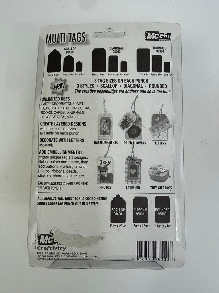 McGill Creativity Square Paper Punch Lot of 3 Squares & Tags /ro