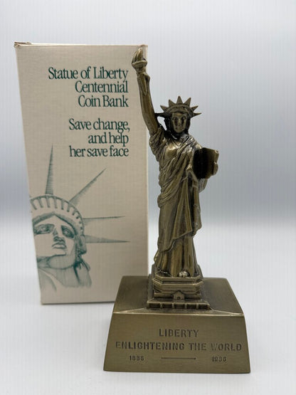 VTG Cast Metal Statue of Liberty Centennial Coin Bank /ro