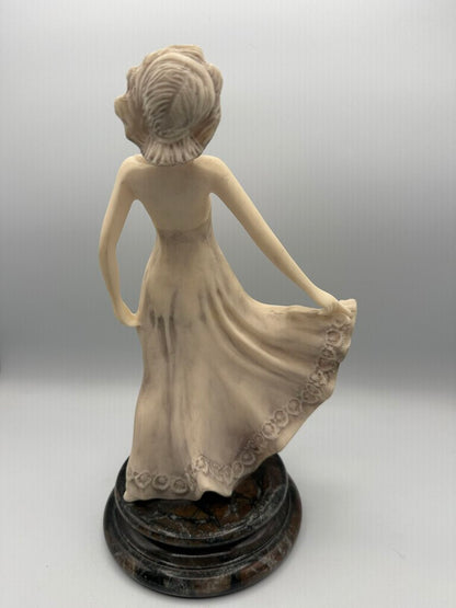 VTG Art Deco Female Dancer Marble Base 11” Tall /ro