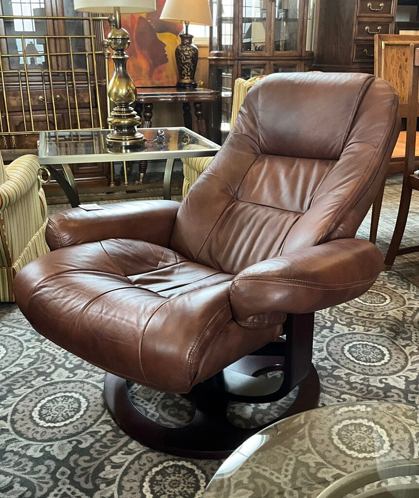 Brown Leather Recliner w/ Footstool