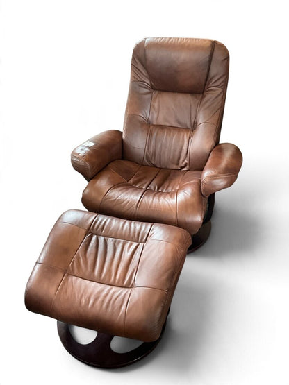 Brown Leather Recliner w/ Footstool
