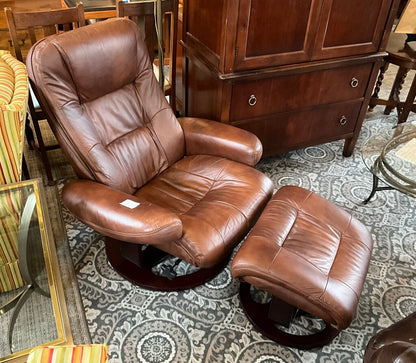 Brown Leather Recliner w/ Footstool