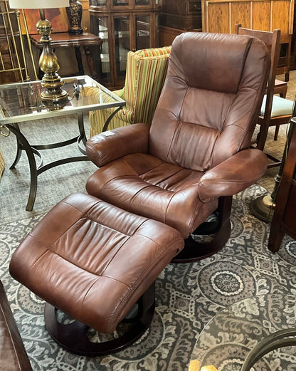 Brown Leather Recliner w/ Footstool