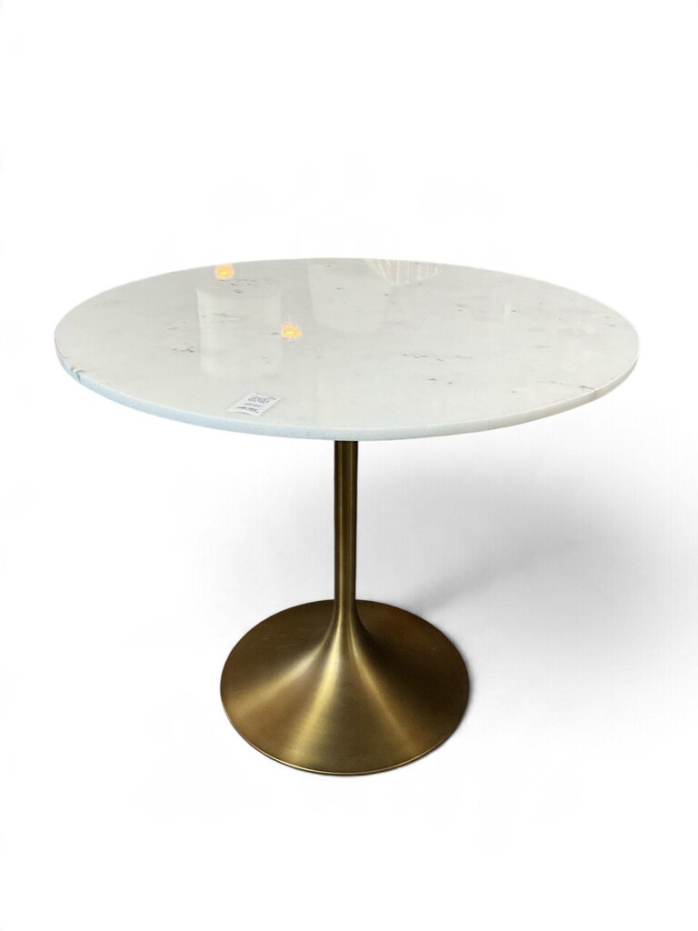 White Marble & Brass Pedestal Dining Table