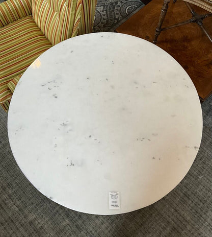 White Marble & Brass Pedestal Dining Table