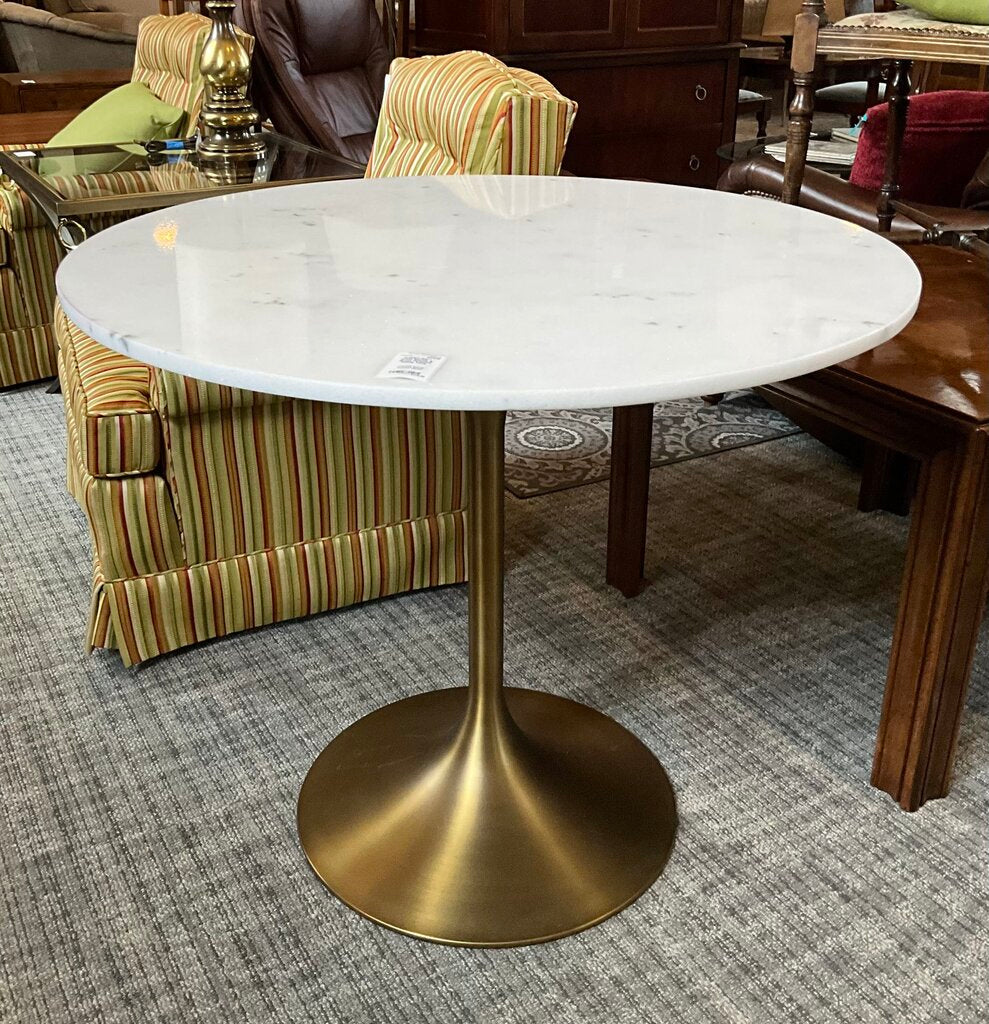 White Marble & Brass Pedestal Dining Table