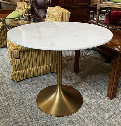 White Marble & Brass Pedestal Dining Table