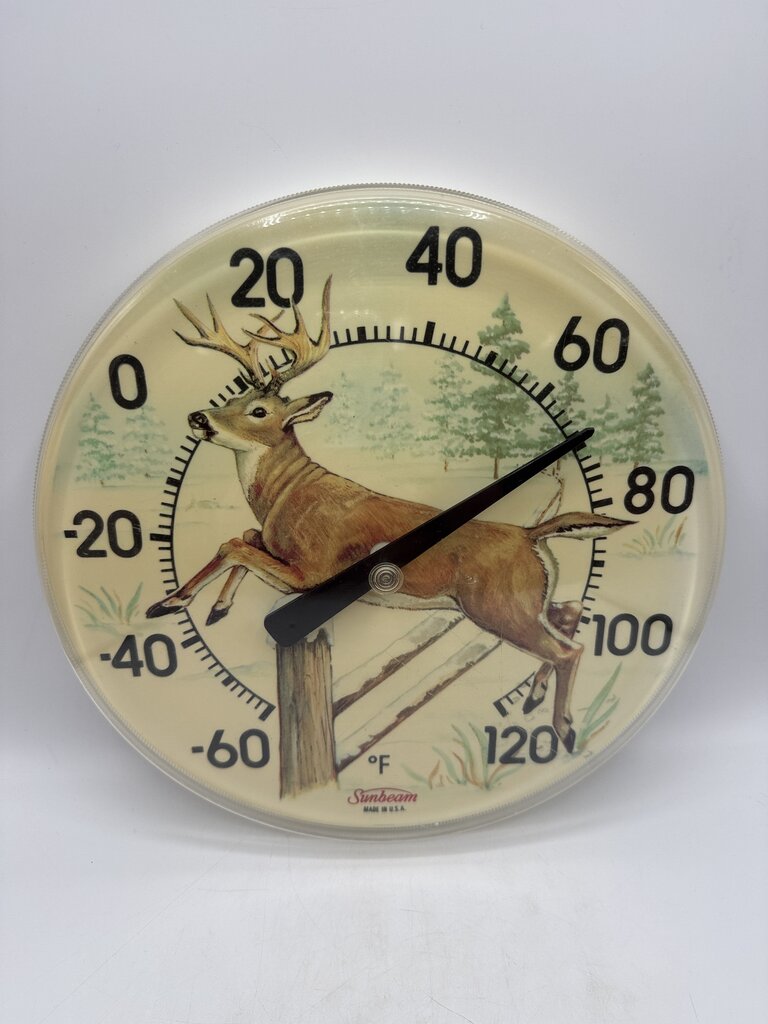 VTG Sunbeam 12” dia Thermometer White Tail Buck /roh