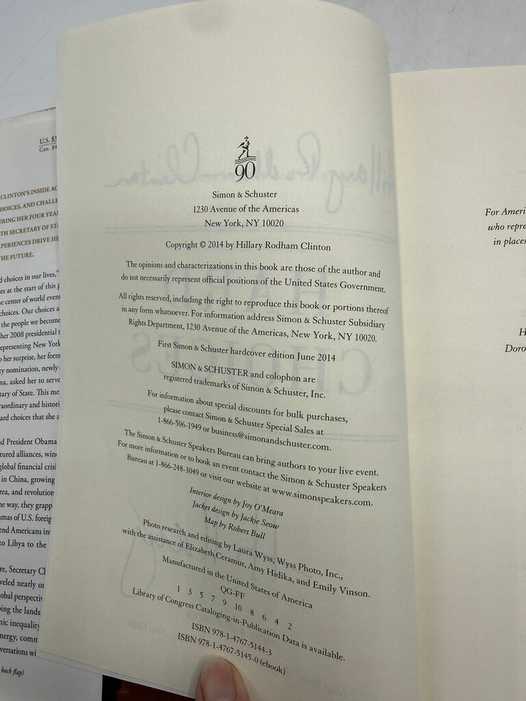 Hillary Rodham Clinton “Hard Choices” Autographed HC /ro