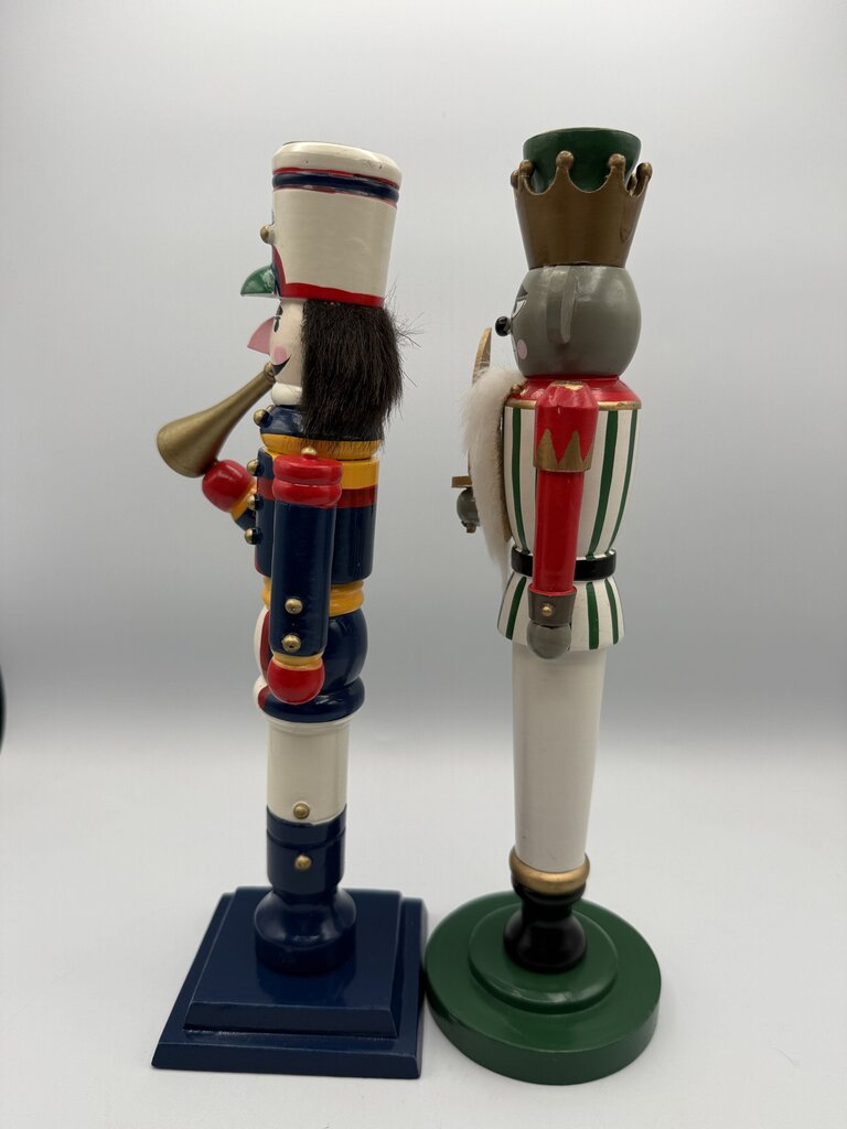 Set of 2 Nutcracker Candlestick Holders 11.5” Mouse King/Soldier /ro