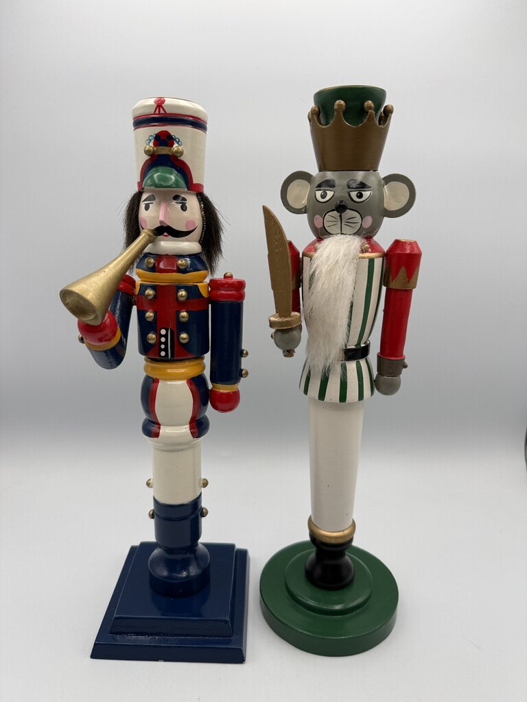 Set of 2 Nutcracker Candlestick Holders 11.5” Mouse King/Soldier /ro