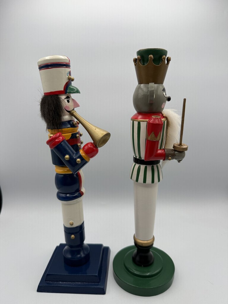 Set of 2 Nutcracker Candlestick Holders 11.5” Mouse King/Soldier /ro