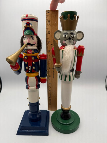 Set of 2 Nutcracker Candlestick Holders 11.5” Mouse King/Soldier /ro