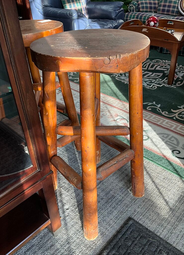 Pair of Cedar Log Bar Stools