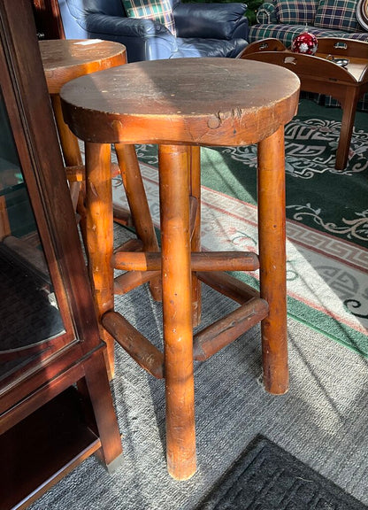Pair of Cedar Log Bar Stools