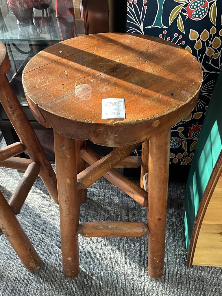 Pair of Cedar Log Bar Stools